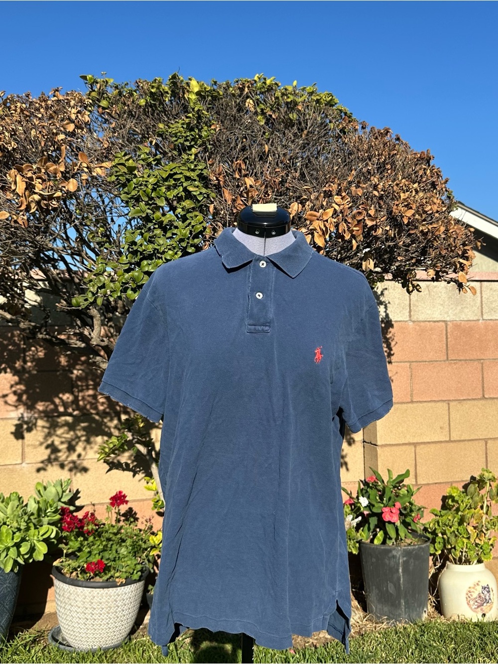 Vintage Polo by Ralph Lauren Navy Short Sleeve Polo with Red Logo Size Large